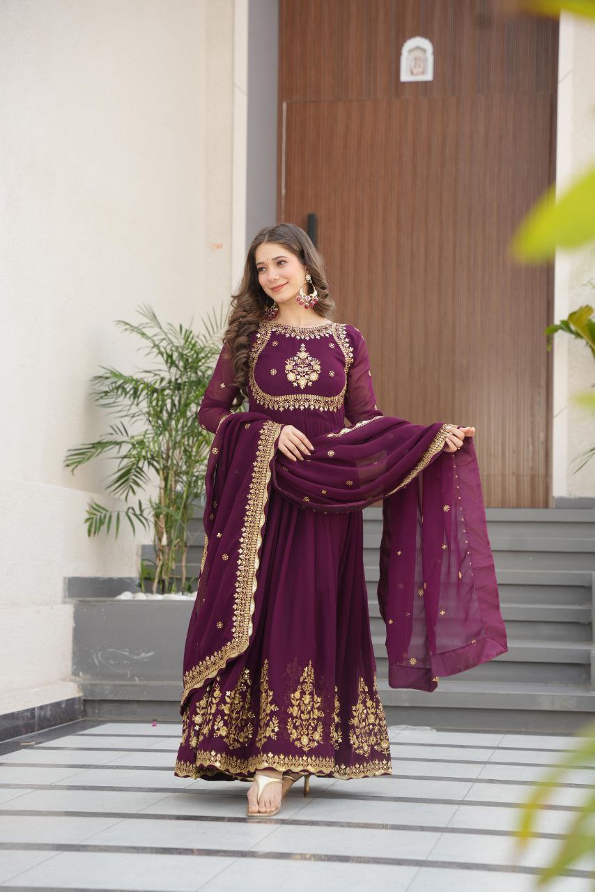 Premium Designer Gown with Embroidered Dupatta – 2025 Exclusive