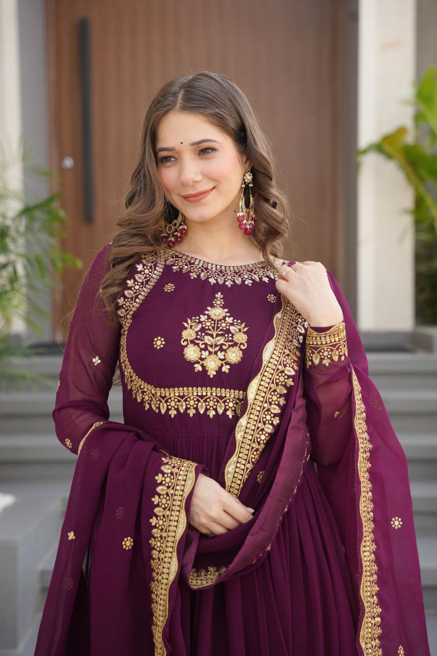 Premium Designer Gown with Embroidered Dupatta – 2025 Exclusive