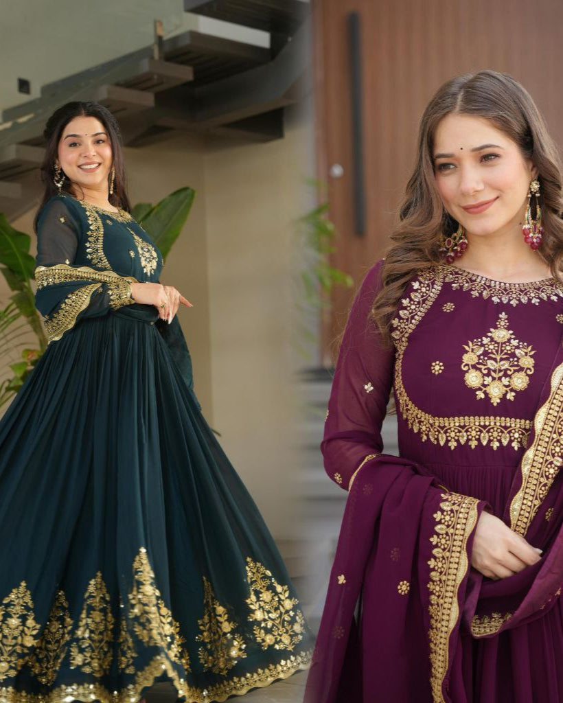 Premium Designer Gown with Embroidered Dupatta – 2025 Exclusive