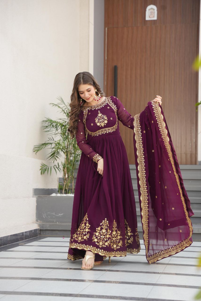 Premium Designer Gown with Embroidered Dupatta – 2025 Exclusive
