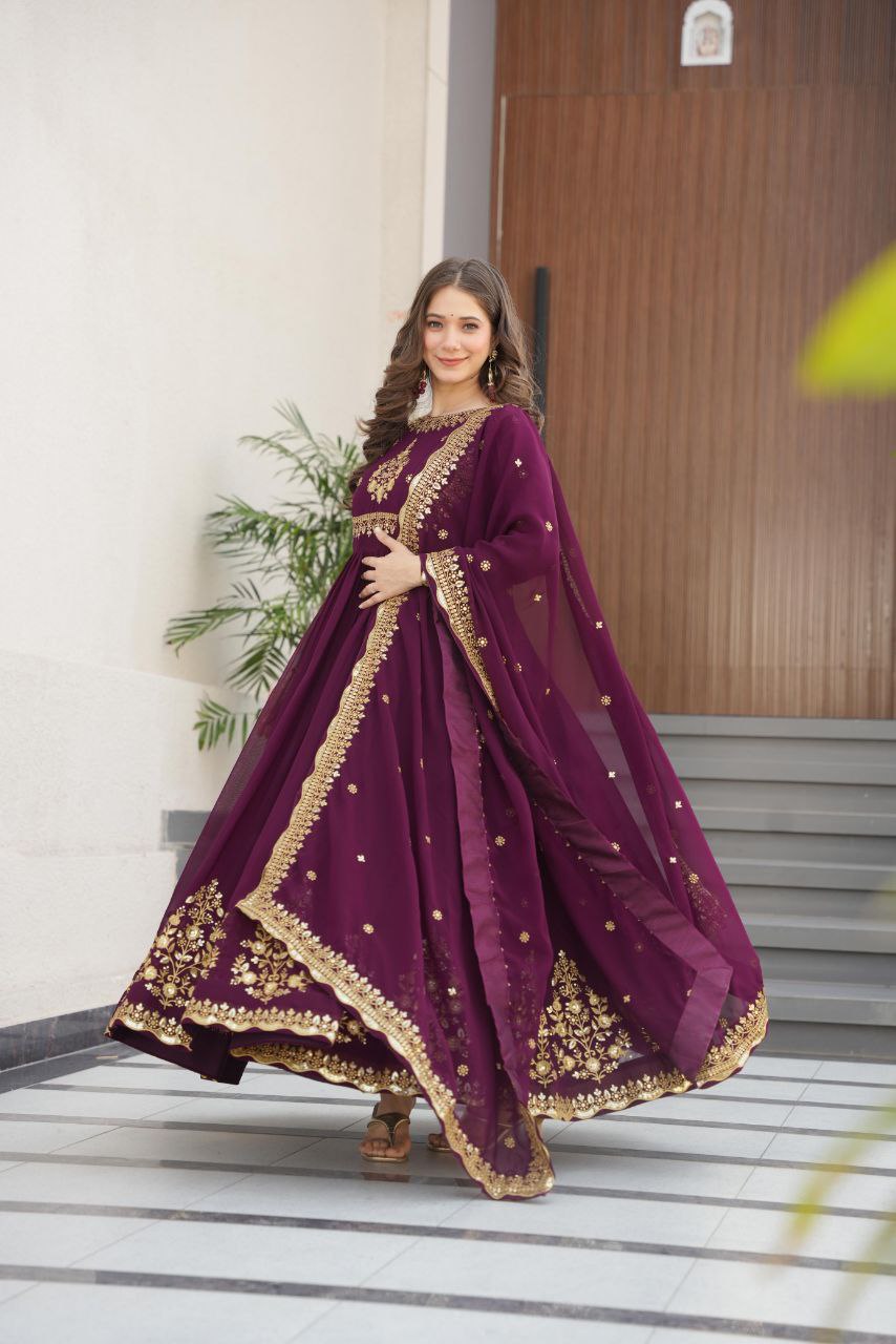 Premium Designer Gown with Embroidered Dupatta – 2025 Exclusive