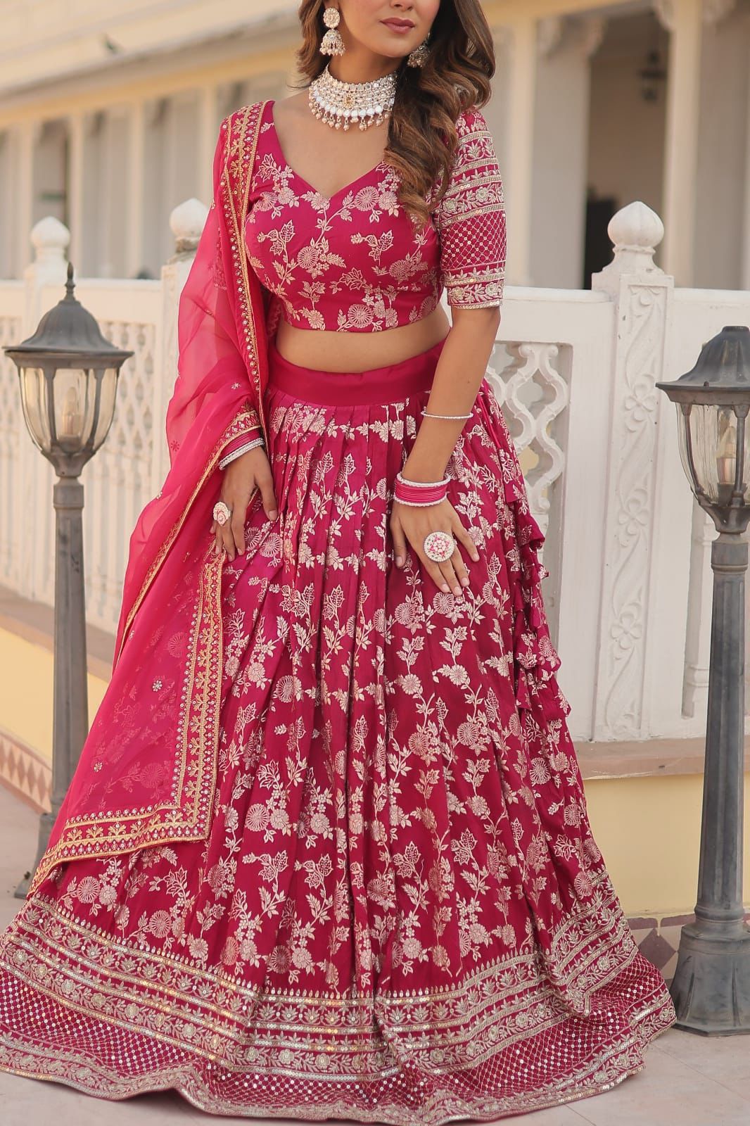 Designer Viscose Jacquard Lehenga Set | Sequins Embroidery | Dyeable Wedding & Party Wear