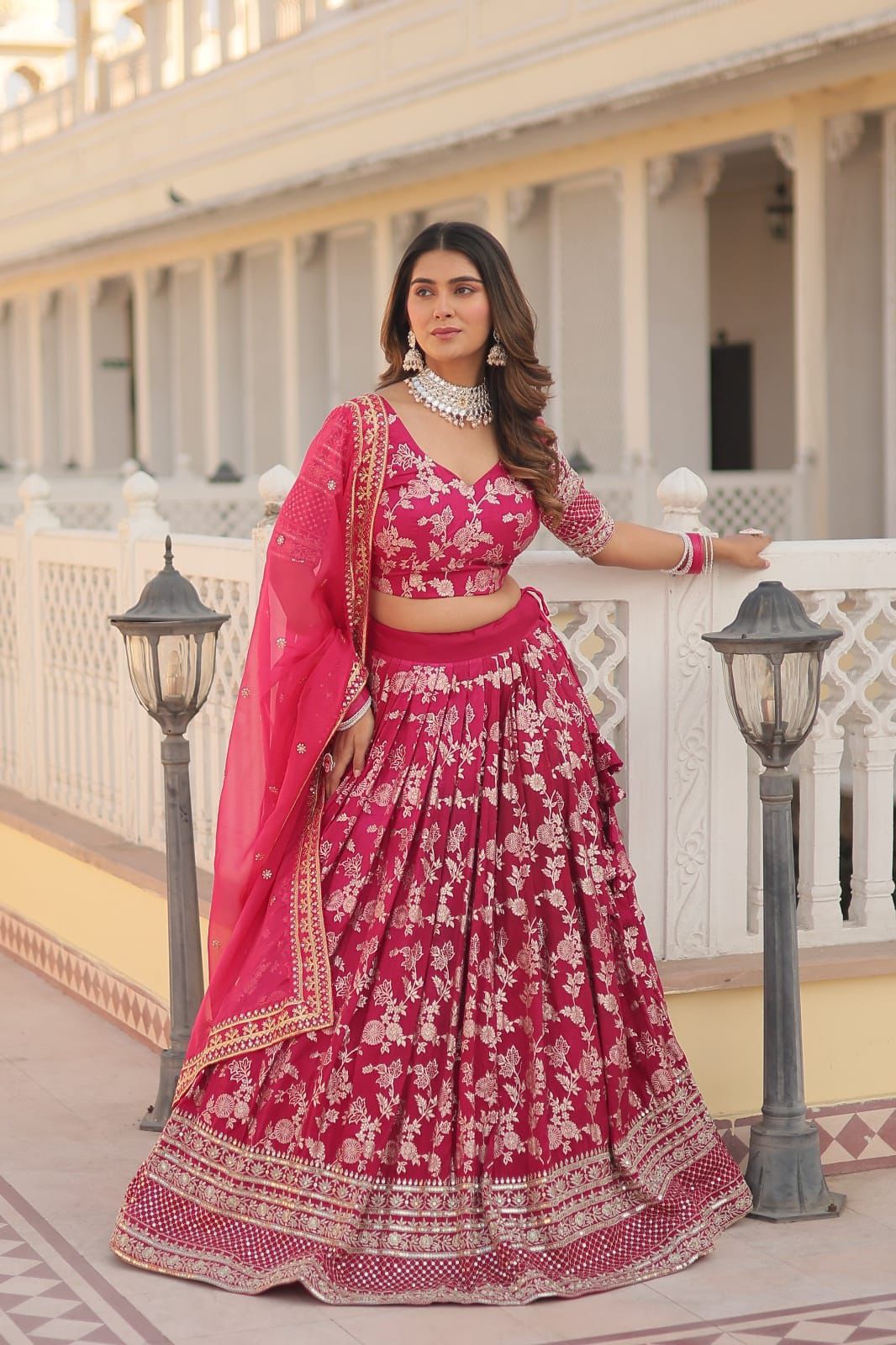 Designer Viscose Jacquard Lehenga Set | Sequins Embroidery | Dyeable Wedding & Party Wear