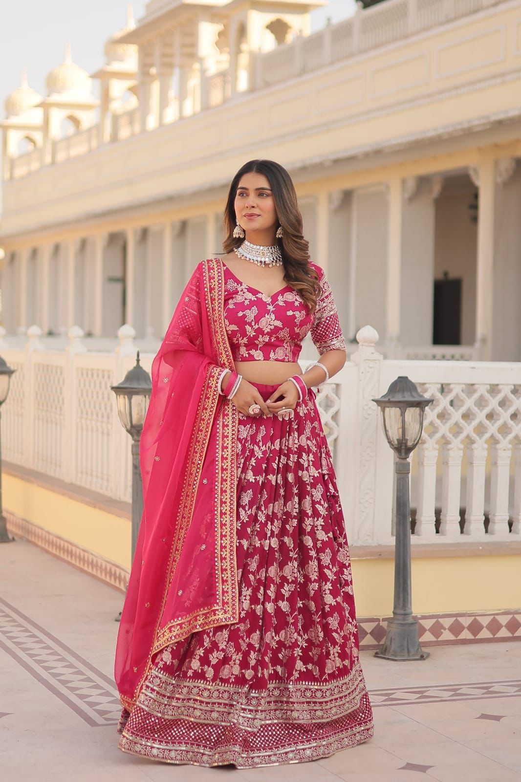 Designer Viscose Jacquard Lehenga Set | Sequins Embroidery | Dyeable Wedding & Party Wear