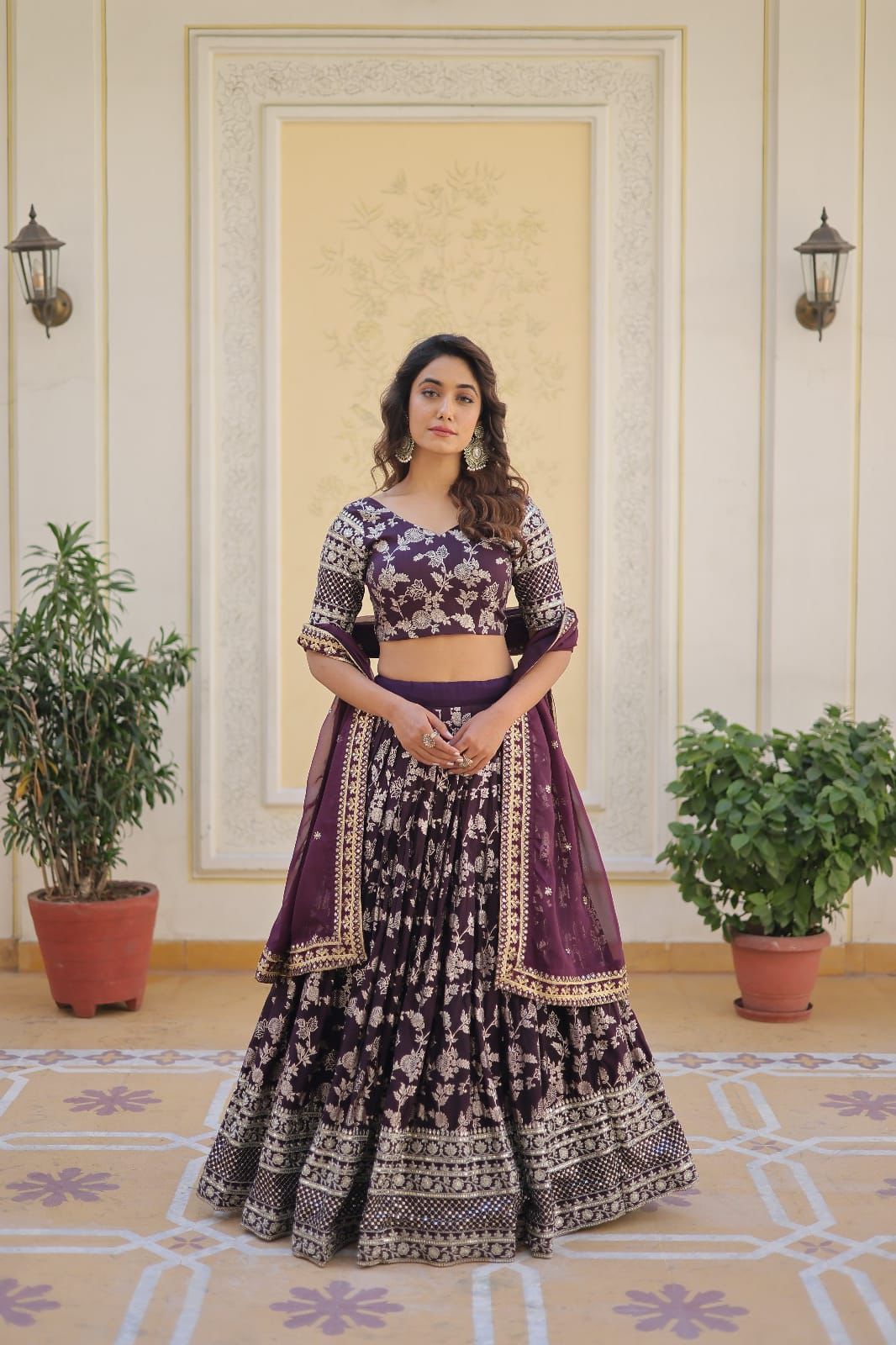 Designer Viscose Jacquard Lehenga Set | Sequins Embroidery | Dyeable Wedding & Party Wear