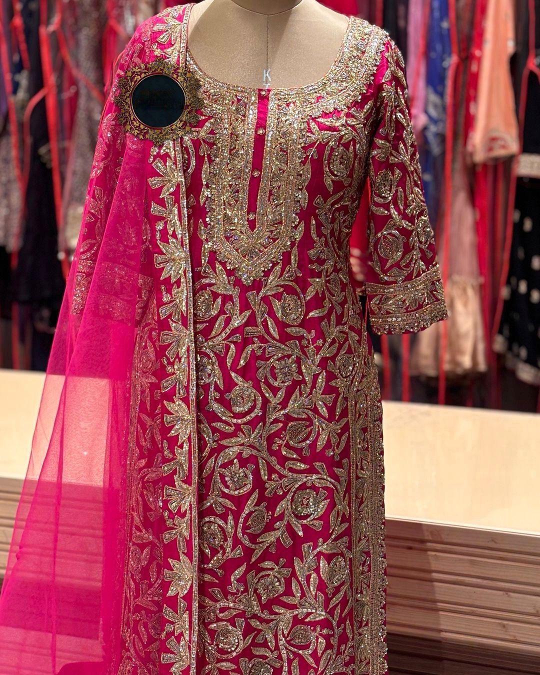 Eid Special 3-Piece Kurti Set – Embroidered Chinon Silk with Plazzo & Dupatta