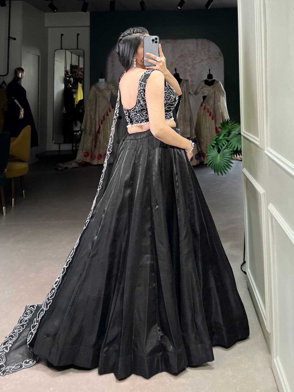 Black Satin Lehenga Choli – Pearl & Sequins Embroidery, Wedding Collection 2025