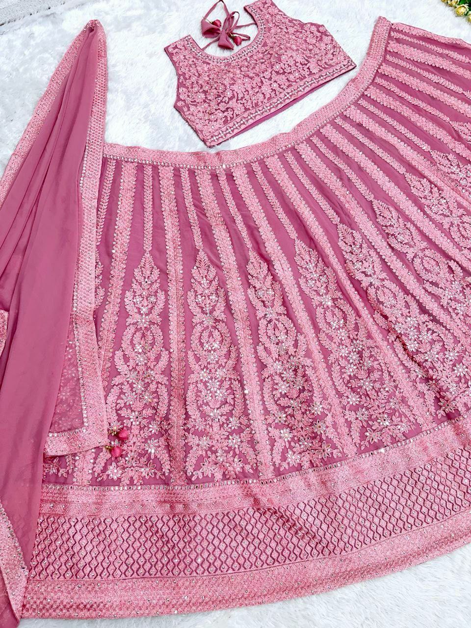 Bridal Faux Georgette Lehenga Choli with Real Mirror & Diamond Work