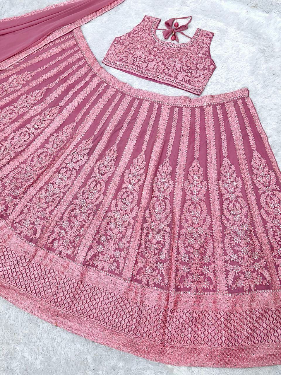 Bridal Faux Georgette Lehenga Choli with Real Mirror & Diamond Work