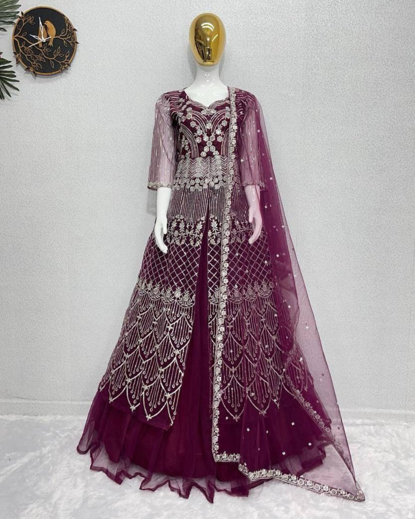 Bridal Heavy Embroidery Sequins Work Lehenga Set with Dupatta