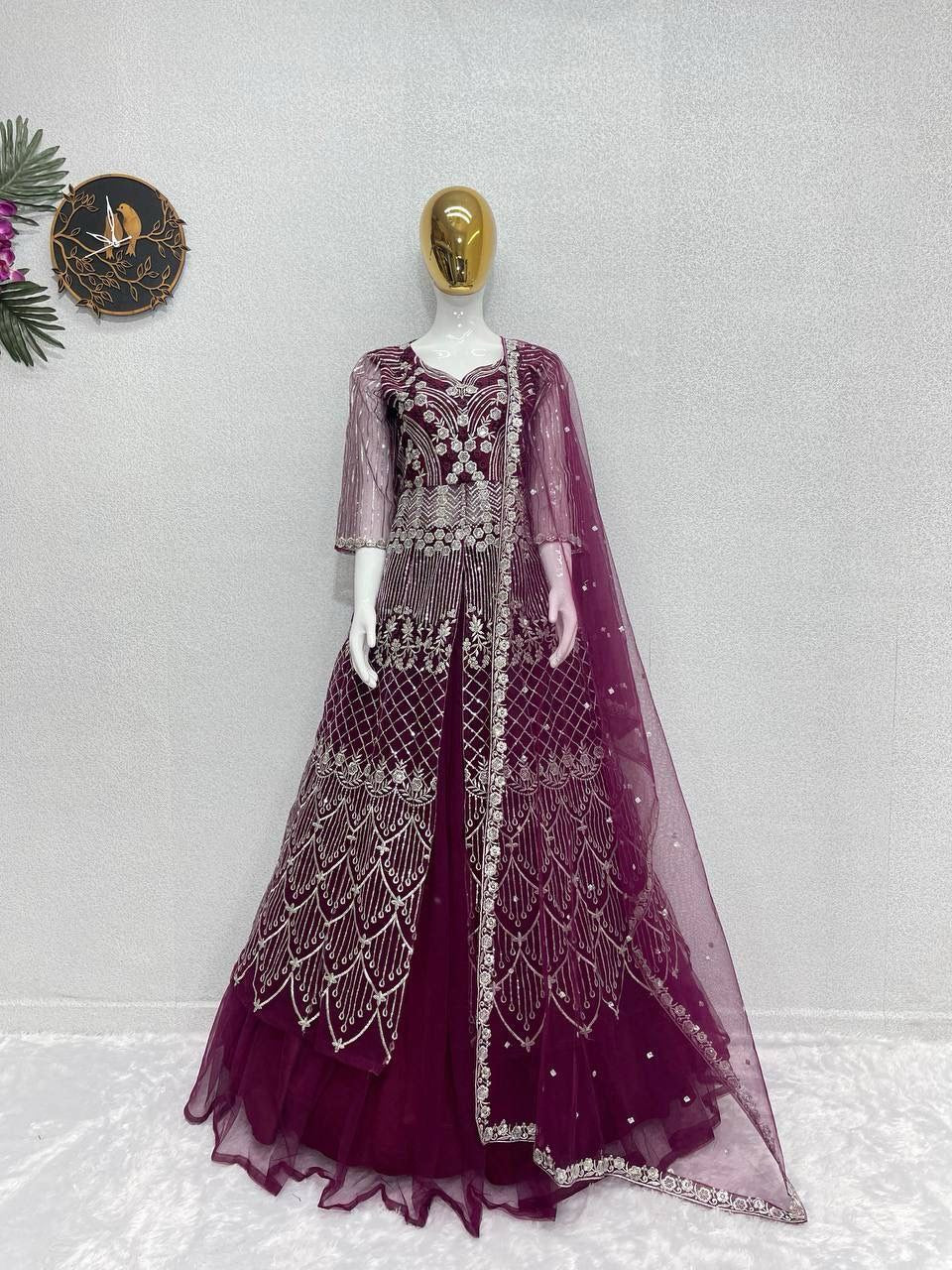 Bridal Heavy Embroidery Sequins Work Lehenga Set with Dupatta