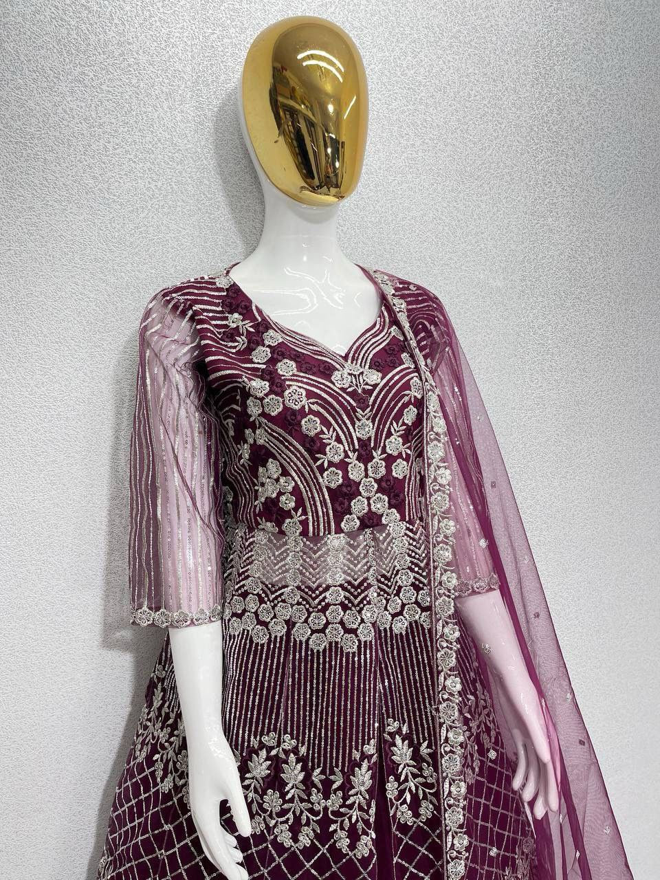 Bridal Heavy Embroidery Sequins Work Lehenga Set with Dupatta