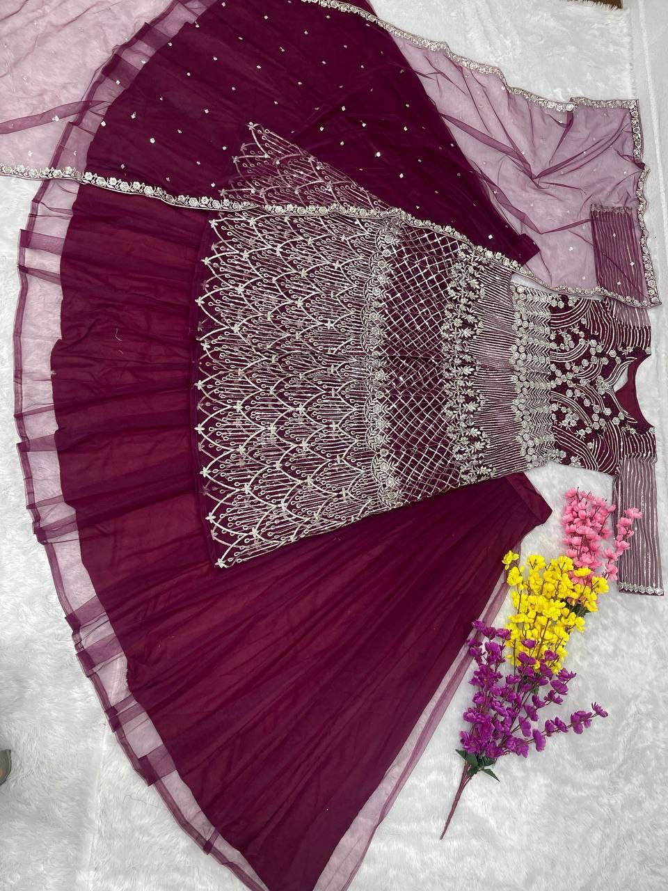 Bridal Heavy Embroidery Sequins Work Lehenga Set with Dupatta