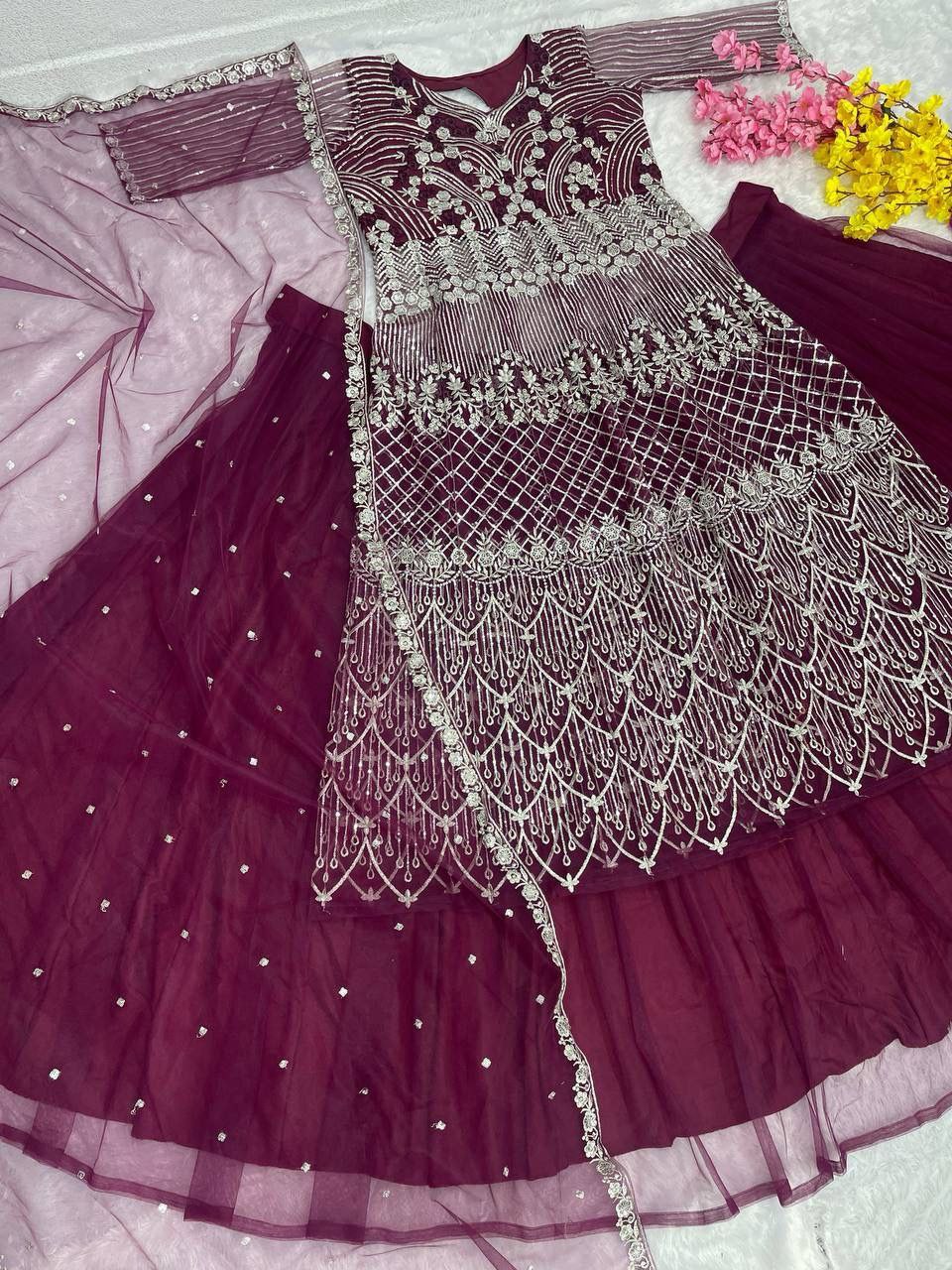Bridal Heavy Embroidery Sequins Work Lehenga Set with Dupatta