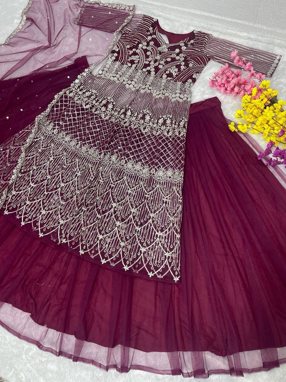Bridal Heavy Embroidery Sequins Work Lehenga Set with Dupatta