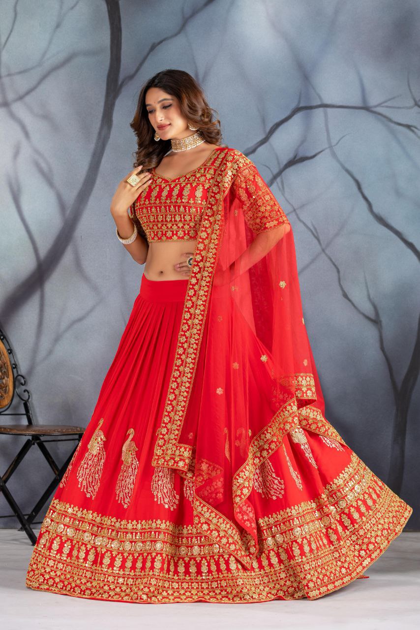 Bridal Lehenga Set Heavy Embroidery & Sequin Work Semi-Stitched