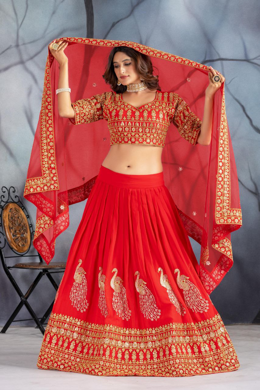 Bridal Lehenga Set Heavy Embroidery & Sequin Work Semi-Stitched