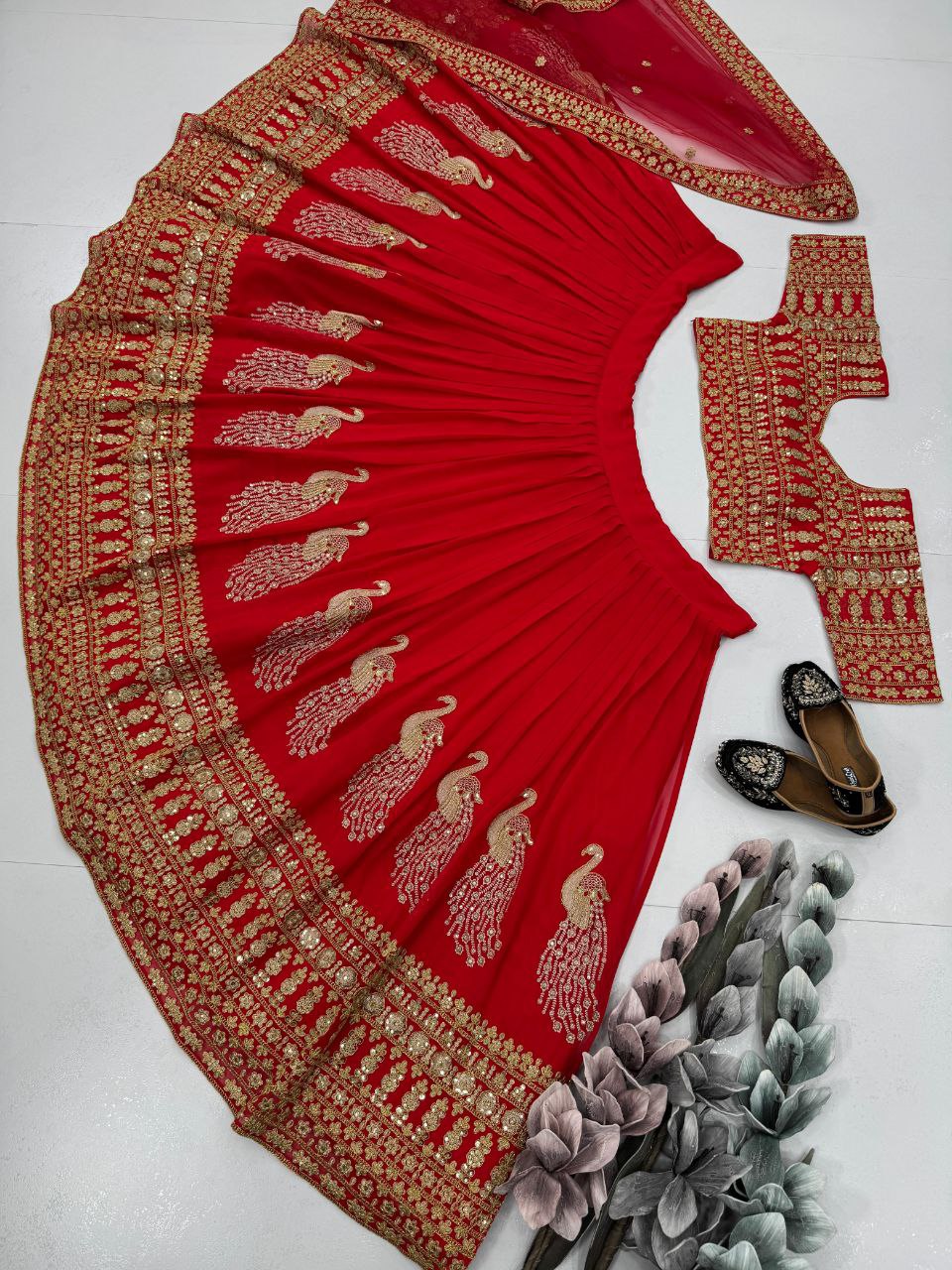 Bridal Lehenga Set Heavy Embroidery & Sequin Work Semi-Stitched