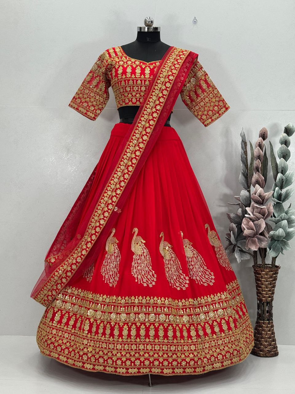 Bridal Lehenga Set Heavy Embroidery & Sequin Work Semi-Stitched