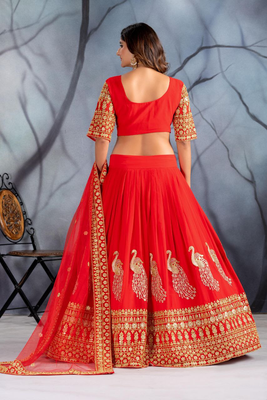 Bridal Lehenga Set Heavy Embroidery & Sequin Work Semi-Stitched