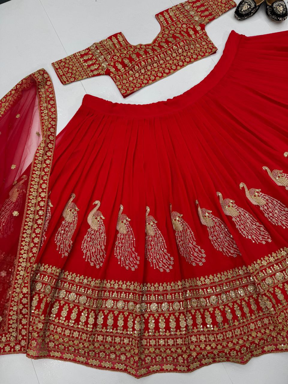Bridal Lehenga Set Heavy Embroidery & Sequin Work Semi-Stitched