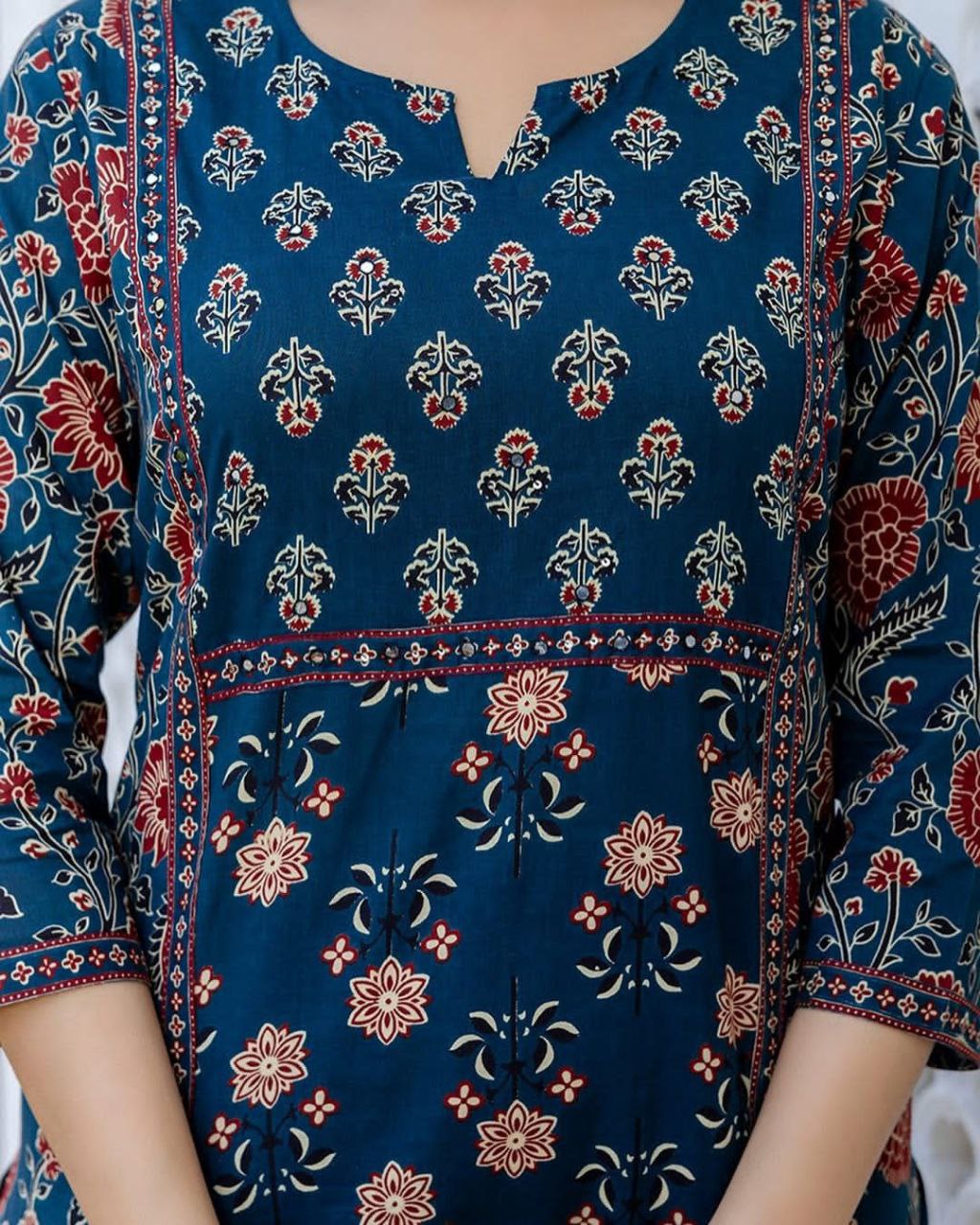 Chandni Cambric Cotton Kurti Pant Dupatta Set – A-Line Summer Wear with Sequence Hand Work