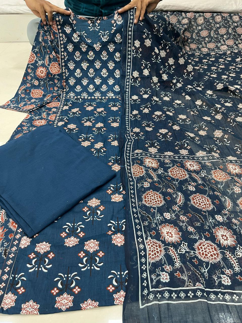Chandni Cambric Cotton Kurti Pant Dupatta Set – A-Line Summer Wear with Sequence Hand Work