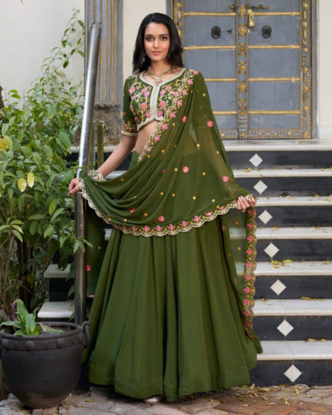 Designer Crop Top with Jacket and Lehenga Set