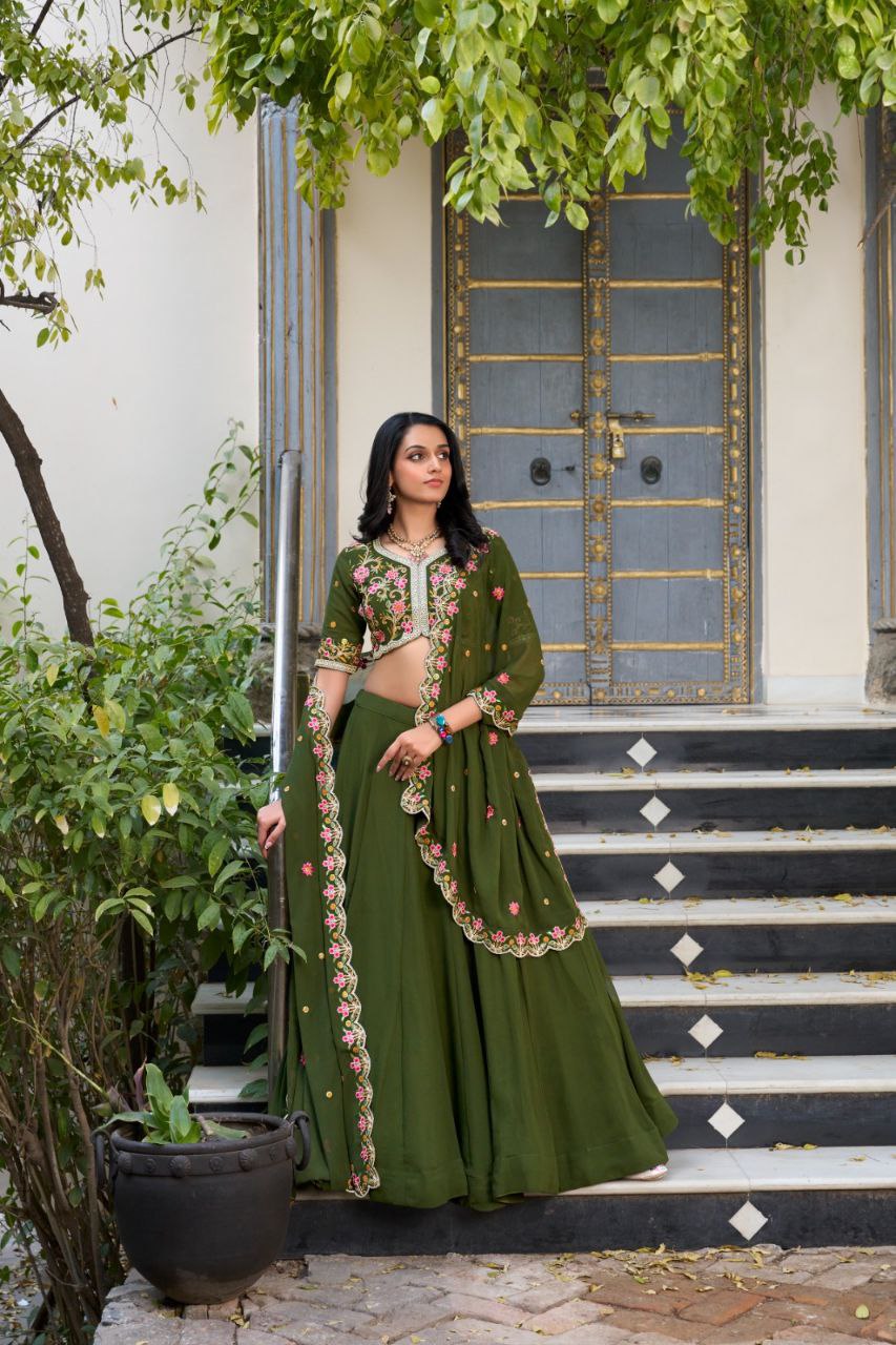 Designer Crop Top with Jacket and Lehenga Set