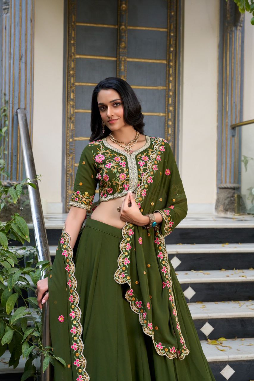 Designer Crop Top with Jacket and Lehenga Set