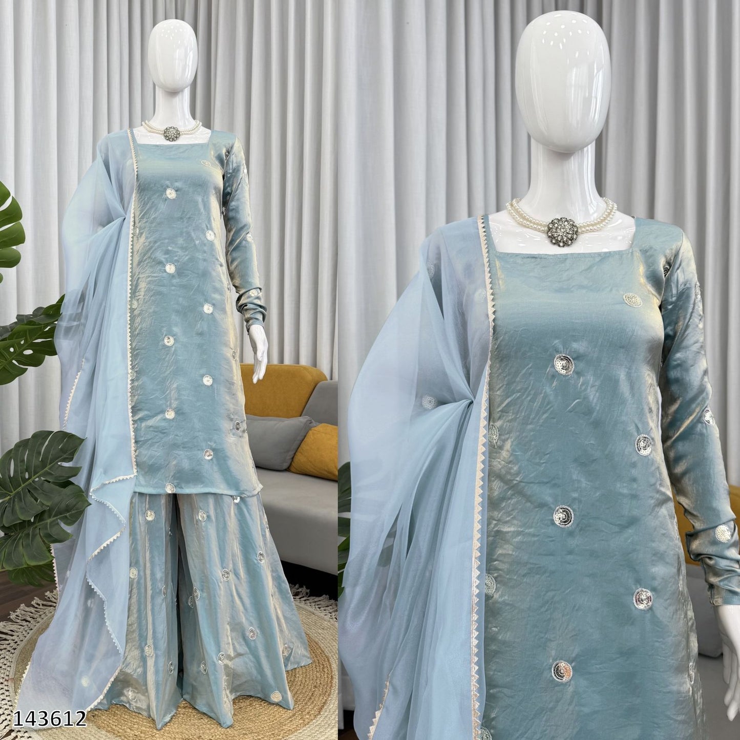 Designer Fandy Silk 3-Piece Suit with Sequin Work & Dupatt
