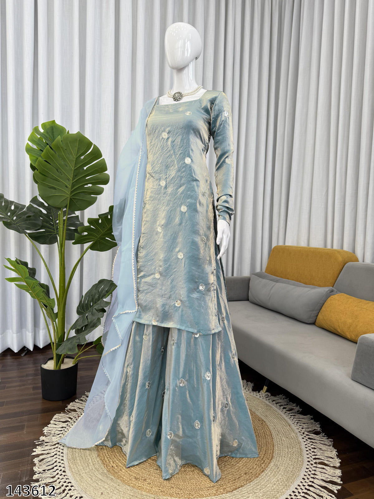 Designer Fandy Silk 3-Piece Suit with Sequin Work & Dupatt