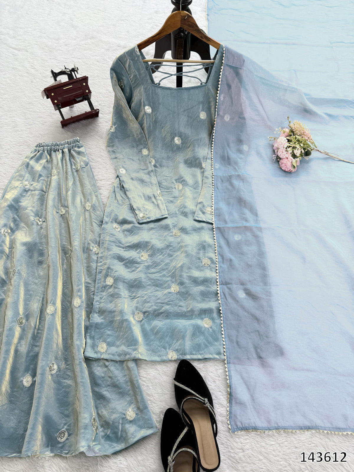 Designer Fandy Silk 3-Piece Suit with Sequin Work & Dupatt