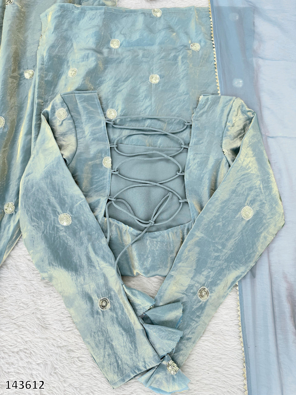 Designer Fandy Silk 3-Piece Suit with Sequin Work & Dupatt