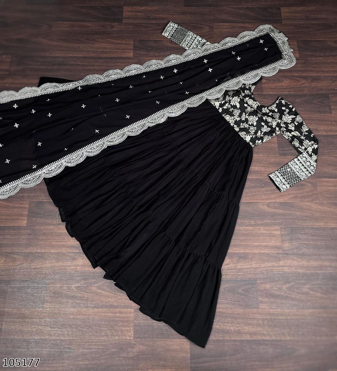 Designer Faux Blooming Gown with Sequins Embroidered Dupatta