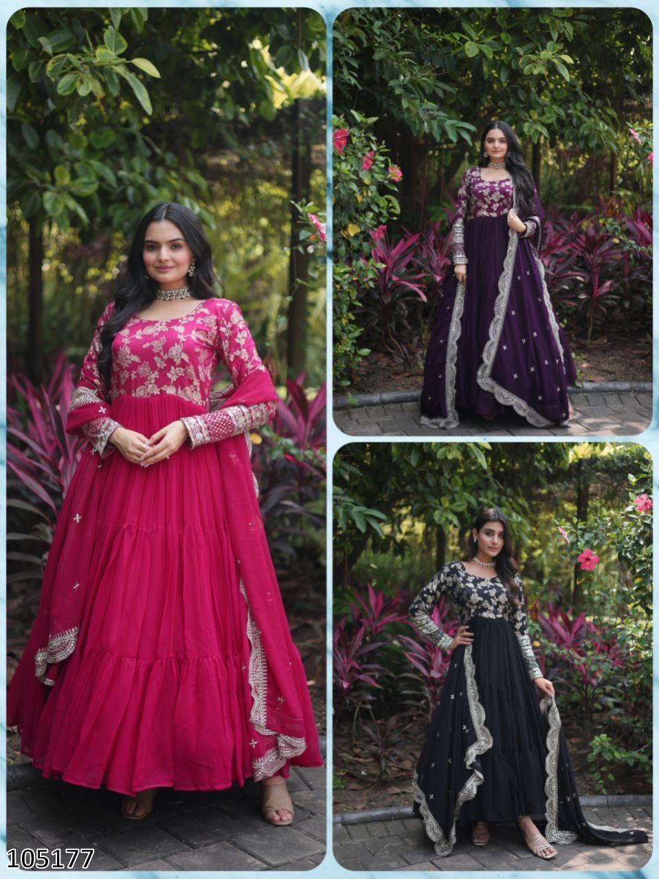 Designer Faux Blooming Gown with Sequins Embroidered Dupatta