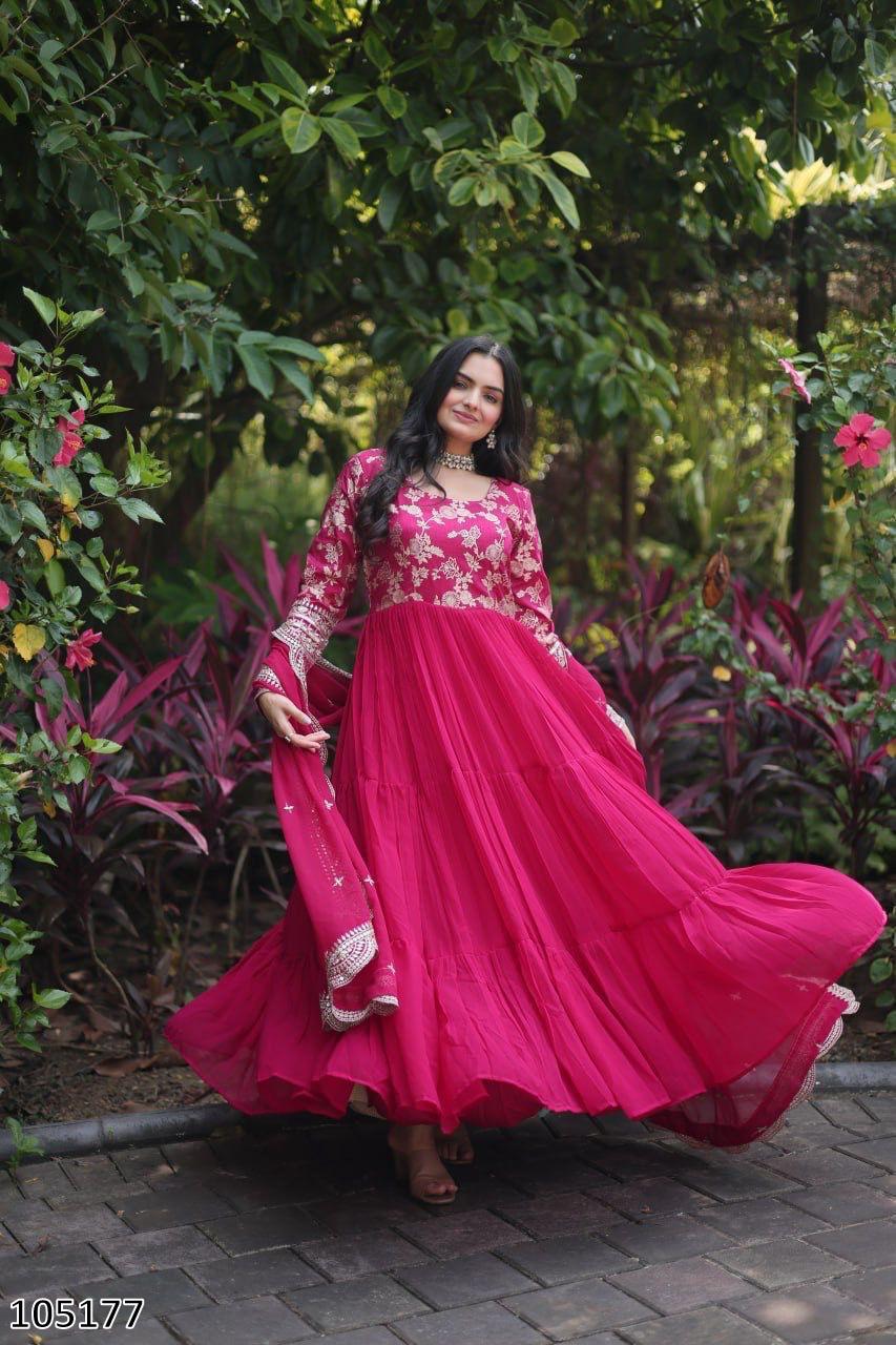 Designer Faux Blooming Gown with Sequins Embroidered Dupatta