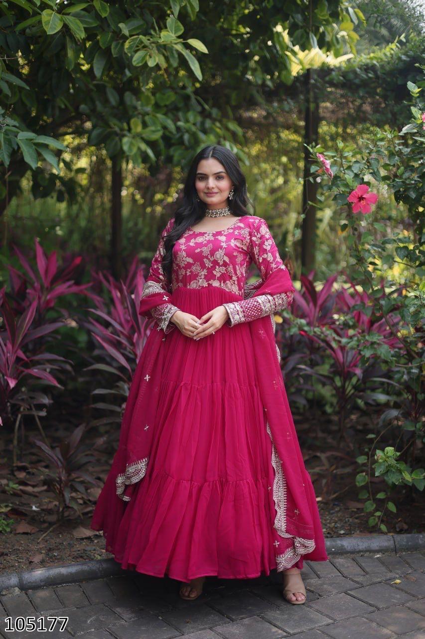 Designer Faux Blooming Gown with Sequins Embroidered Dupatta