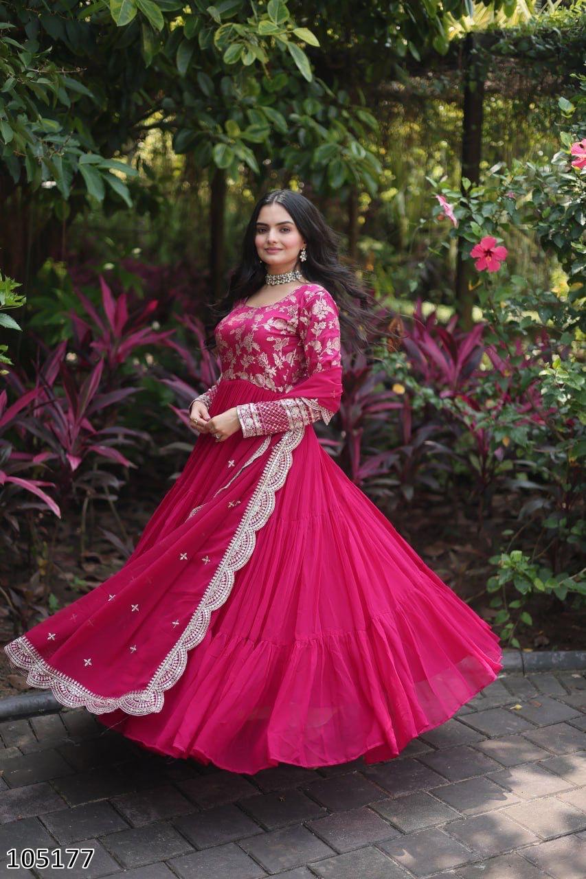 Designer Faux Blooming Gown with Sequins Embroidered Dupatta