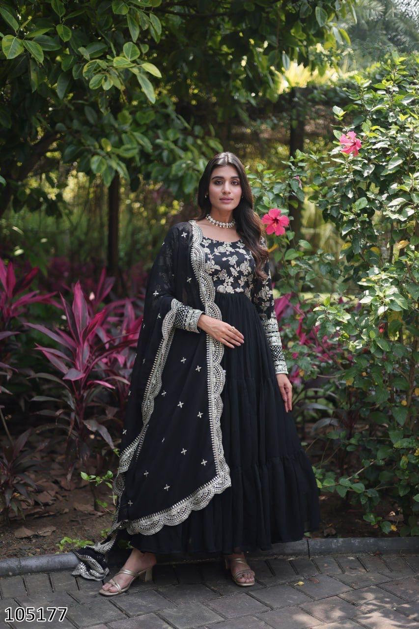 Designer Faux Blooming Gown with Sequins Embroidered Dupatta