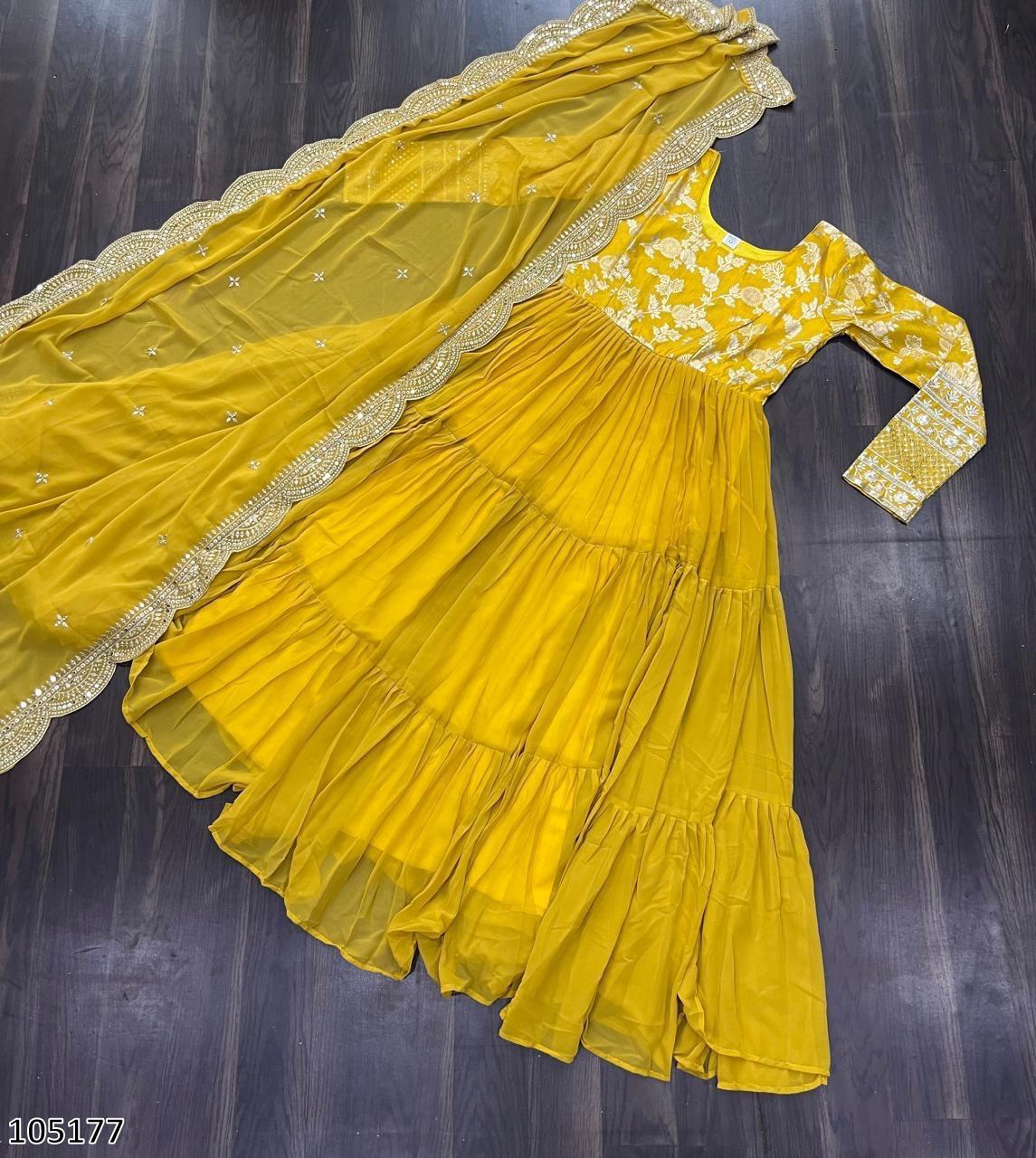 Designer Faux Blooming Gown with Sequins Embroidered Dupatta