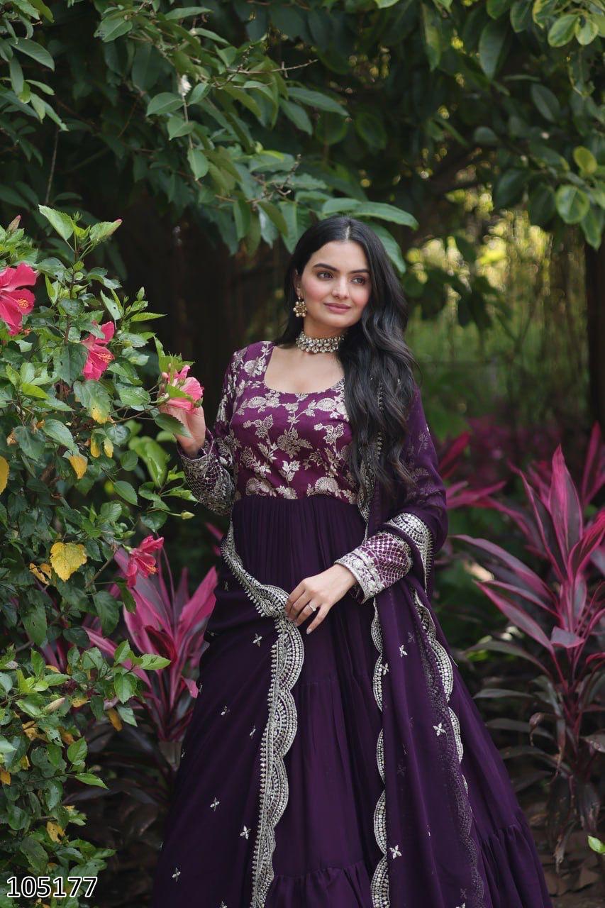 Designer Faux Blooming Gown with Sequins Embroidered Dupatta