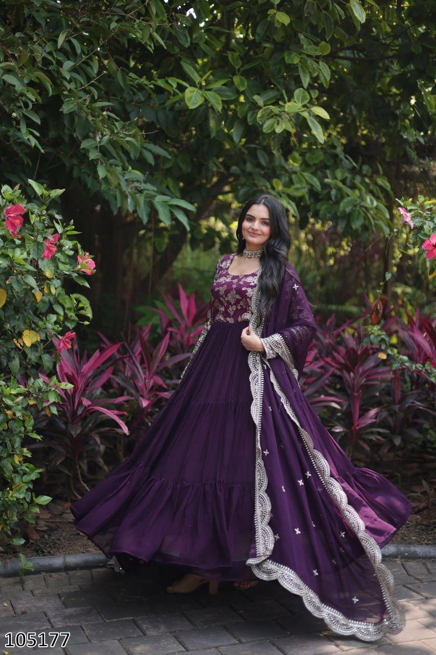 Designer Faux Blooming Gown with Sequins Embroidered Dupatta