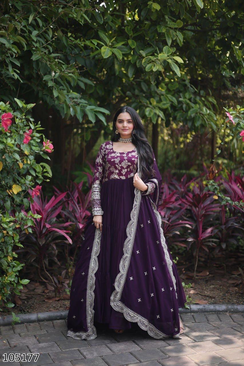 Designer Faux Blooming Gown with Sequins Embroidered Dupatta