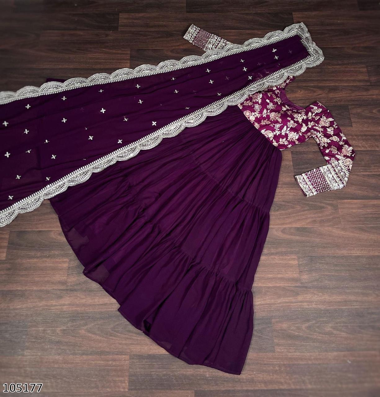 Designer Faux Blooming Gown with Sequins Embroidered Dupatta