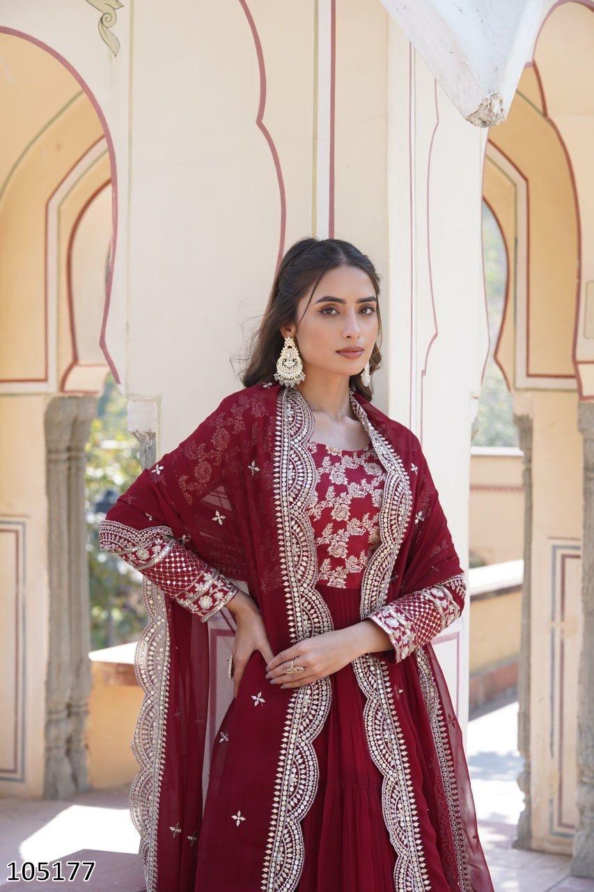 Designer Faux Blooming Gown with Sequins Embroidered Dupatta