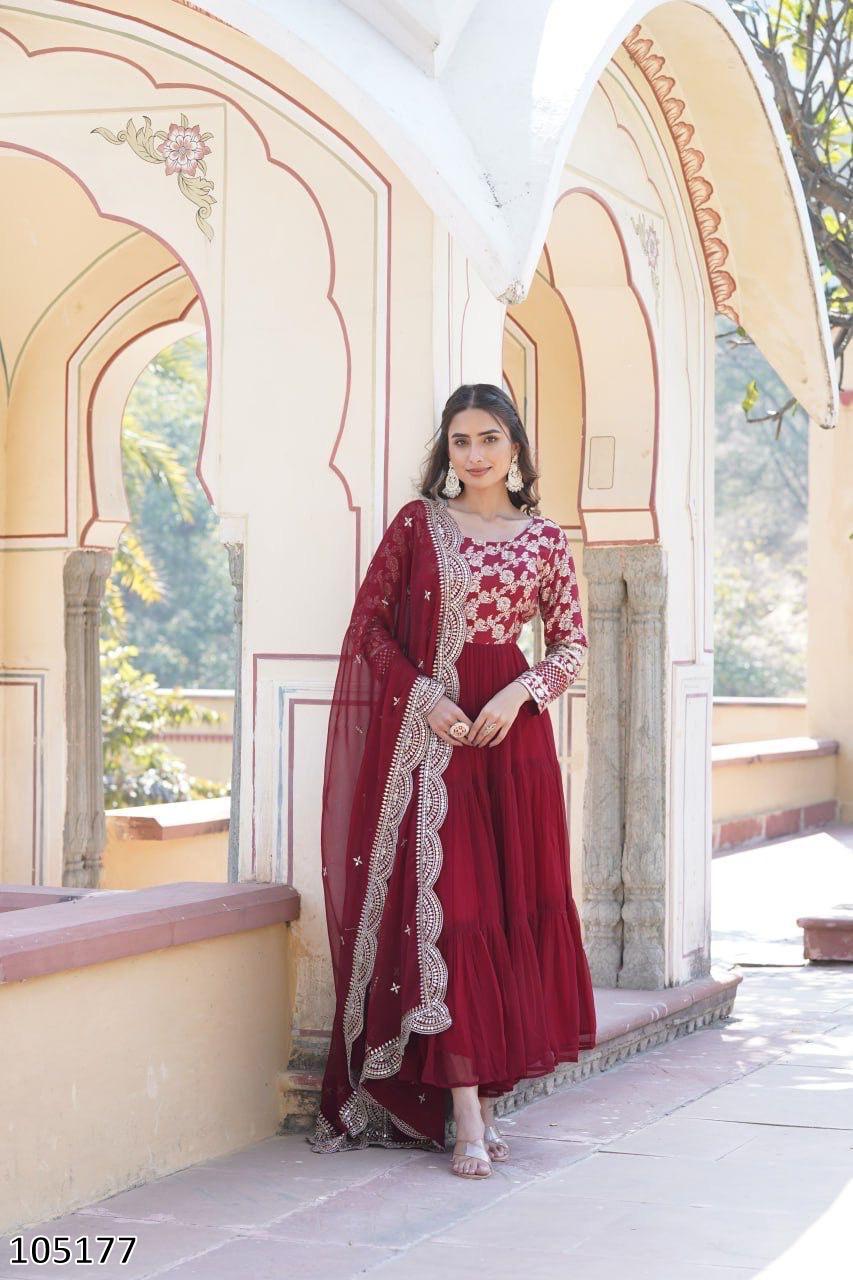 Designer Faux Blooming Gown with Sequins Embroidered Dupatta