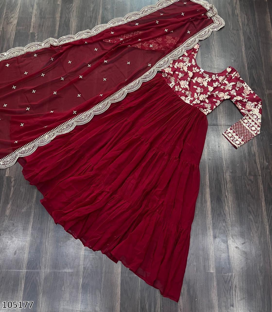 Designer Faux Blooming Gown with Sequins Embroidered Dupatta
