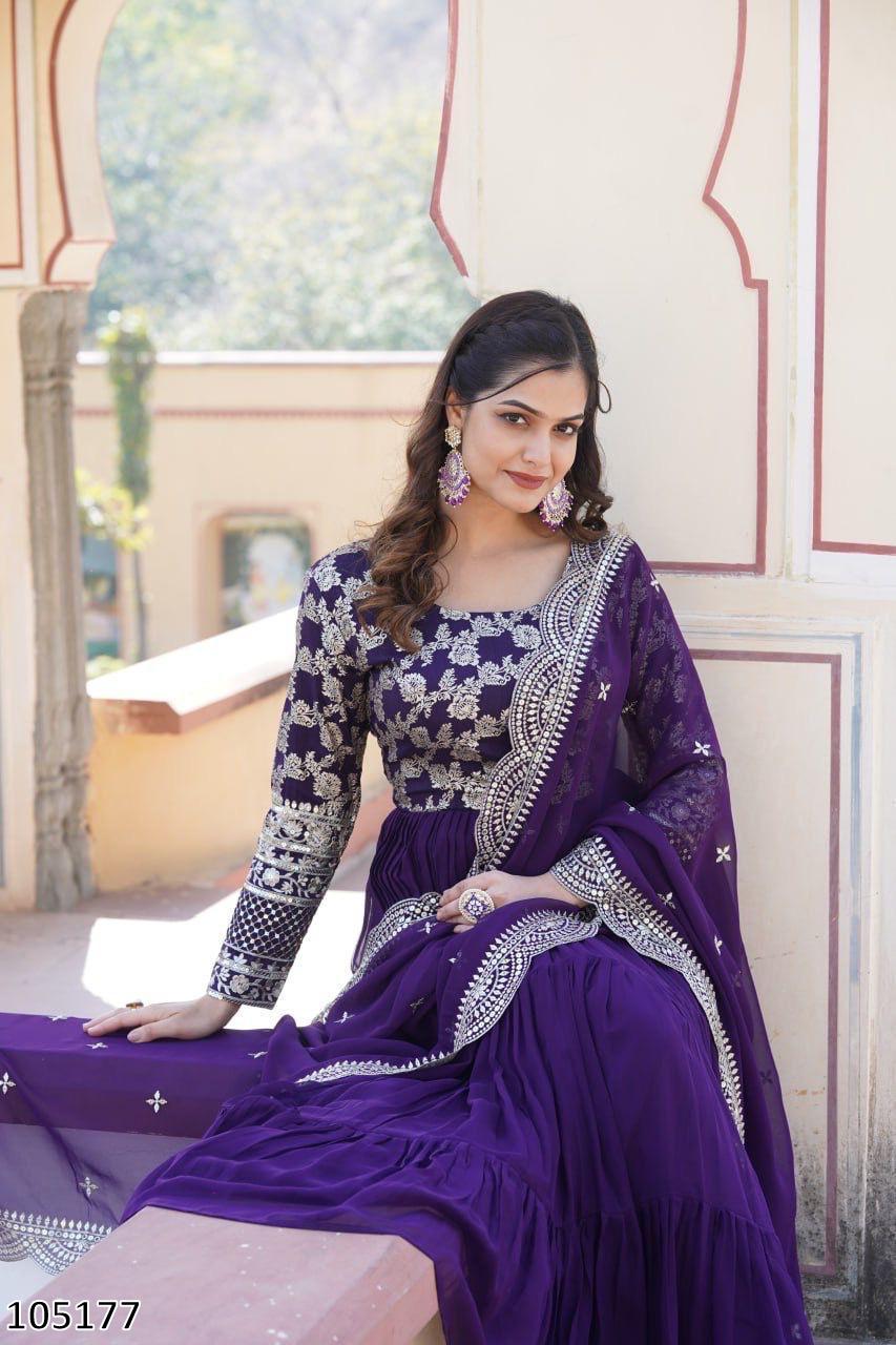 Designer Faux Blooming Gown with Sequins Embroidered Dupatta