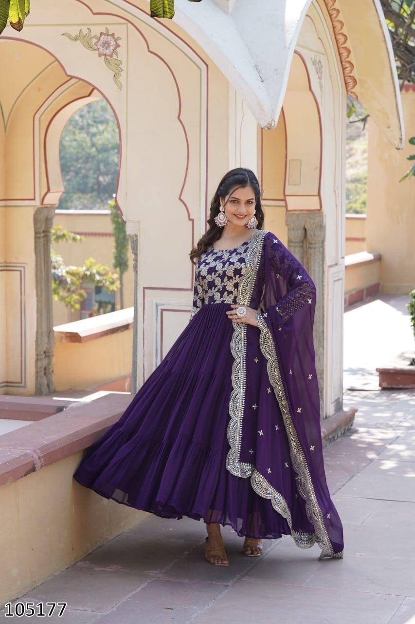 Designer Faux Blooming Gown with Sequins Embroidered Dupatta